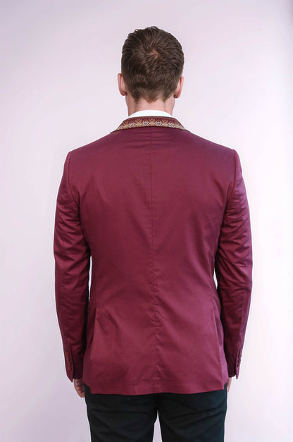 KOALA SYDNEY Double Buttons Knit Collar Mono Lapel Burgundy Jacket-Wessi
