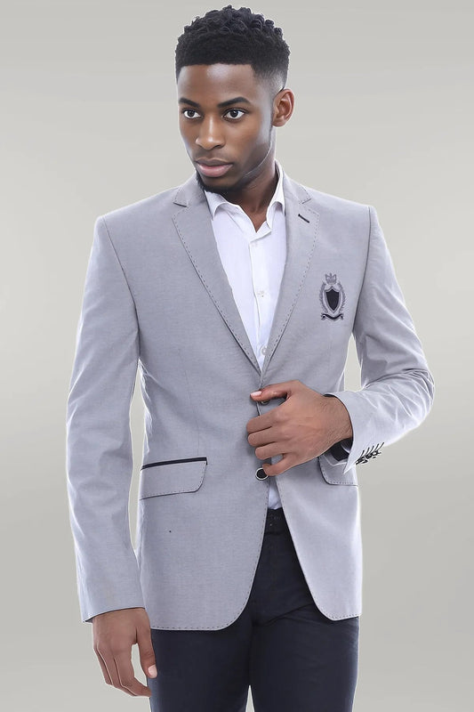 KOALA SYDNEY Double Button Mono Lapel Crested Grey Jacket-Wessi