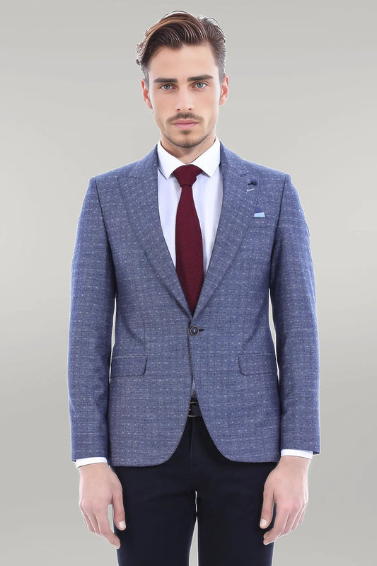 Light Blue Linen Dot Patterned Jacket |