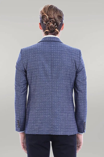 Light Blue Linen Dot Patterned Jacket |