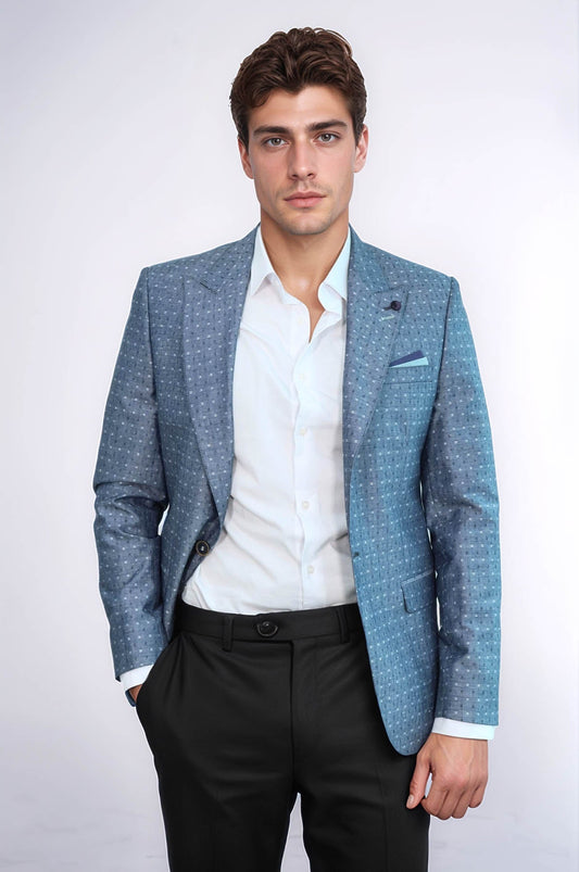 Light Blue Linen Dot Patterned Jacket
