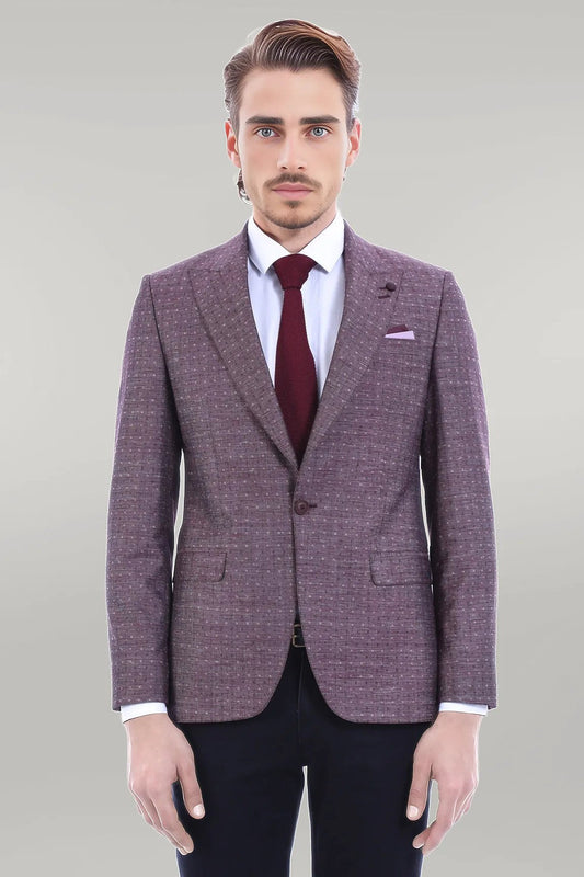 Burgundy Linen Dot Patterned Jacket
