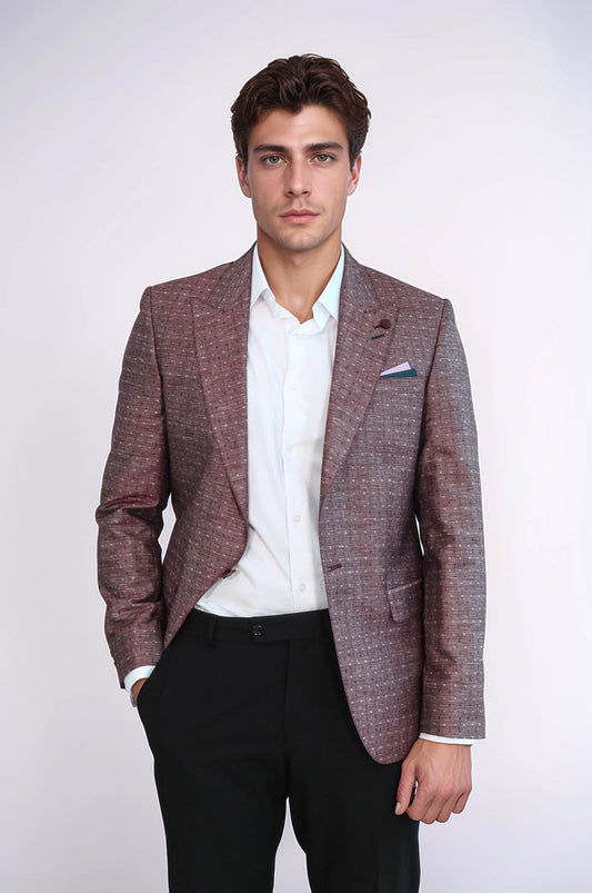 Burgundy Linen Dot Patterned Jacket