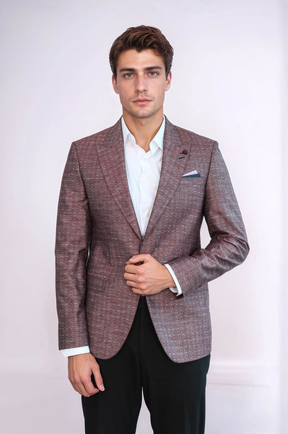 Burgundy Linen Dot Patterned Jacket