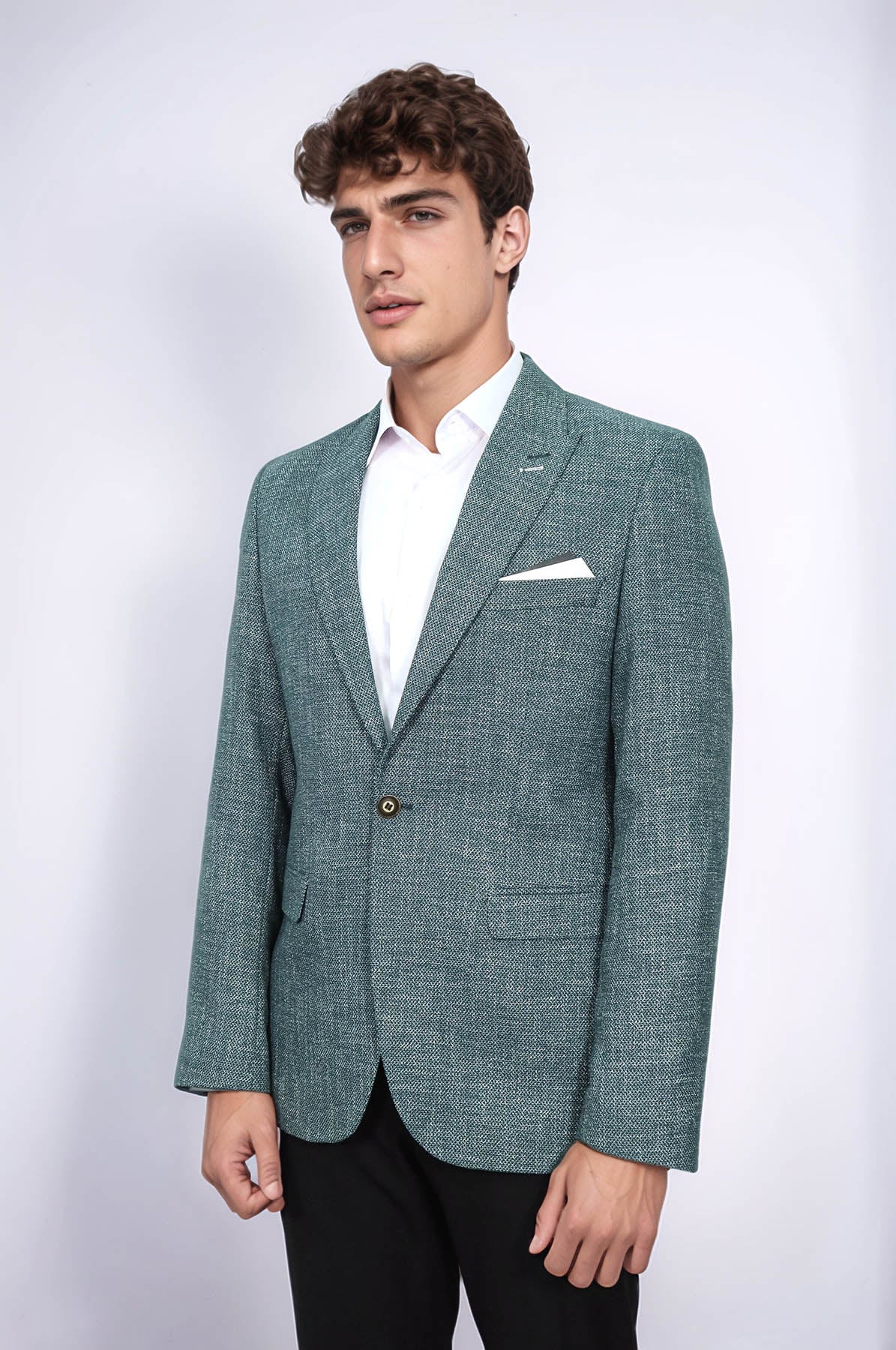 Self-Patterned Green Men's Blazer
