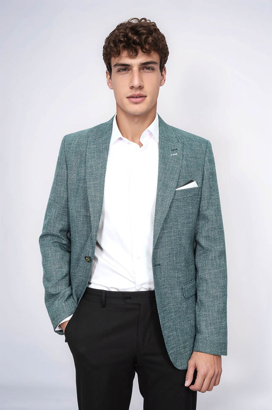 Self-Patterned Green Men's Blazer