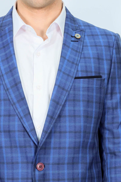 KOALA SYDNEY  Single Button Pointed Collar Plaid Navy Blue Jacket-Wessi