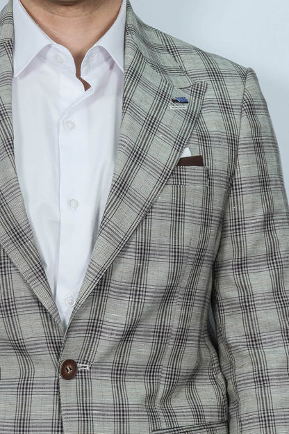 Single Button Wide Pointed Collar Beige Blazer - Wessi