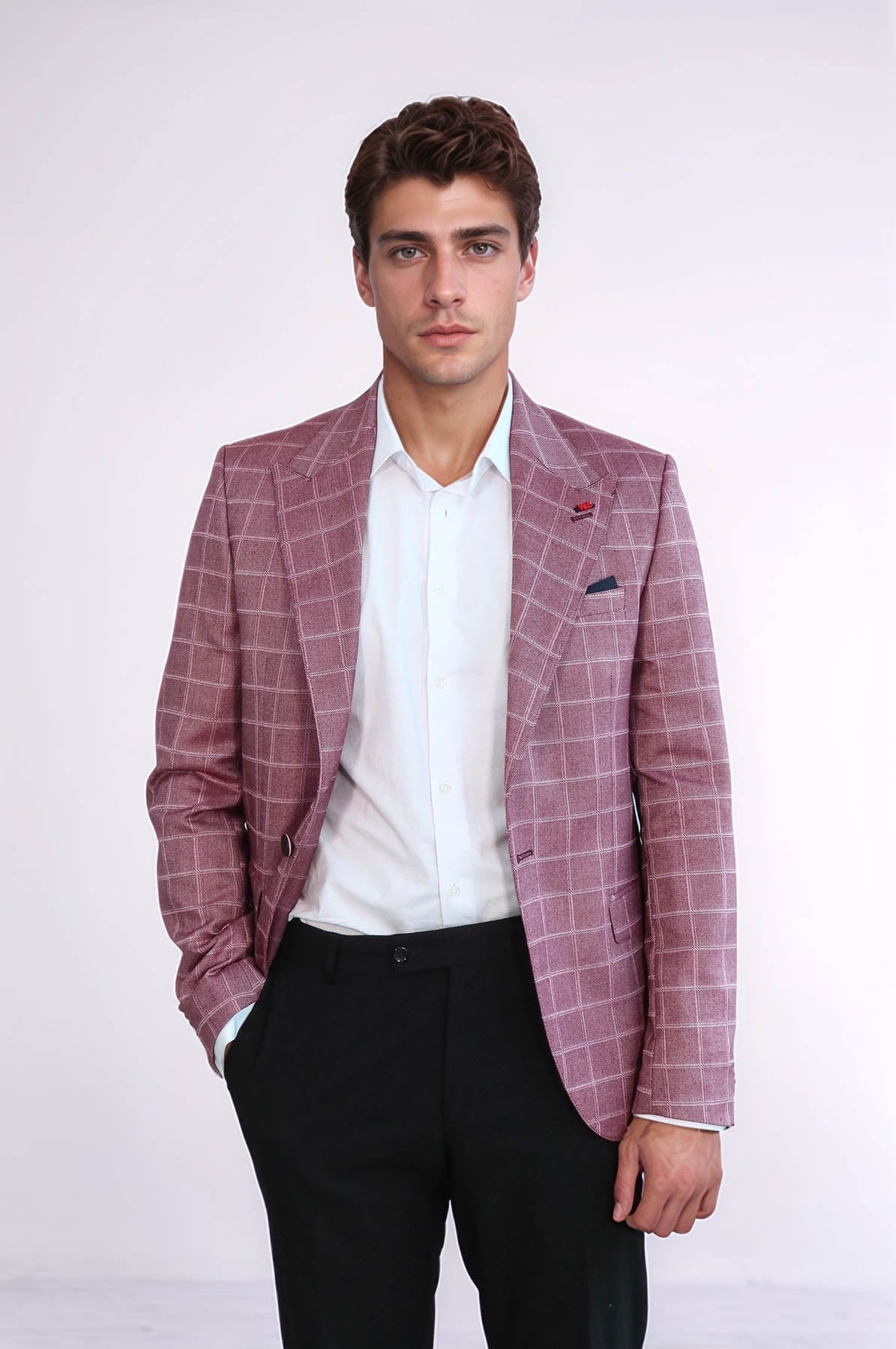 KOALA SYDNEY  Single Button Wide Pointed Collar Burgundy Blazer -