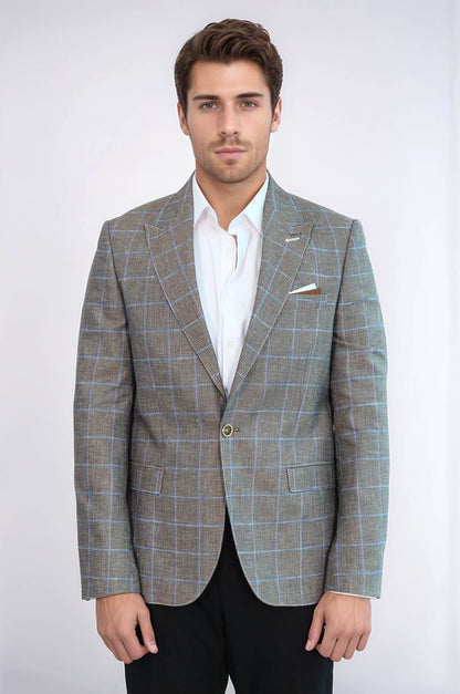 Single Button Pointed Collar Brown Blazer - Wessi