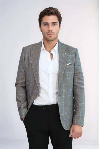 Single Button Pointed Collar Brown Blazer