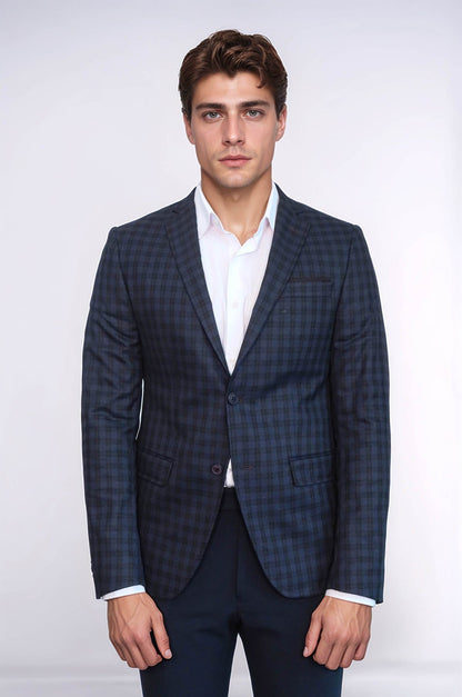 KOALA SYDNEY Plaid Navy Blue Jacket with Handkerchief