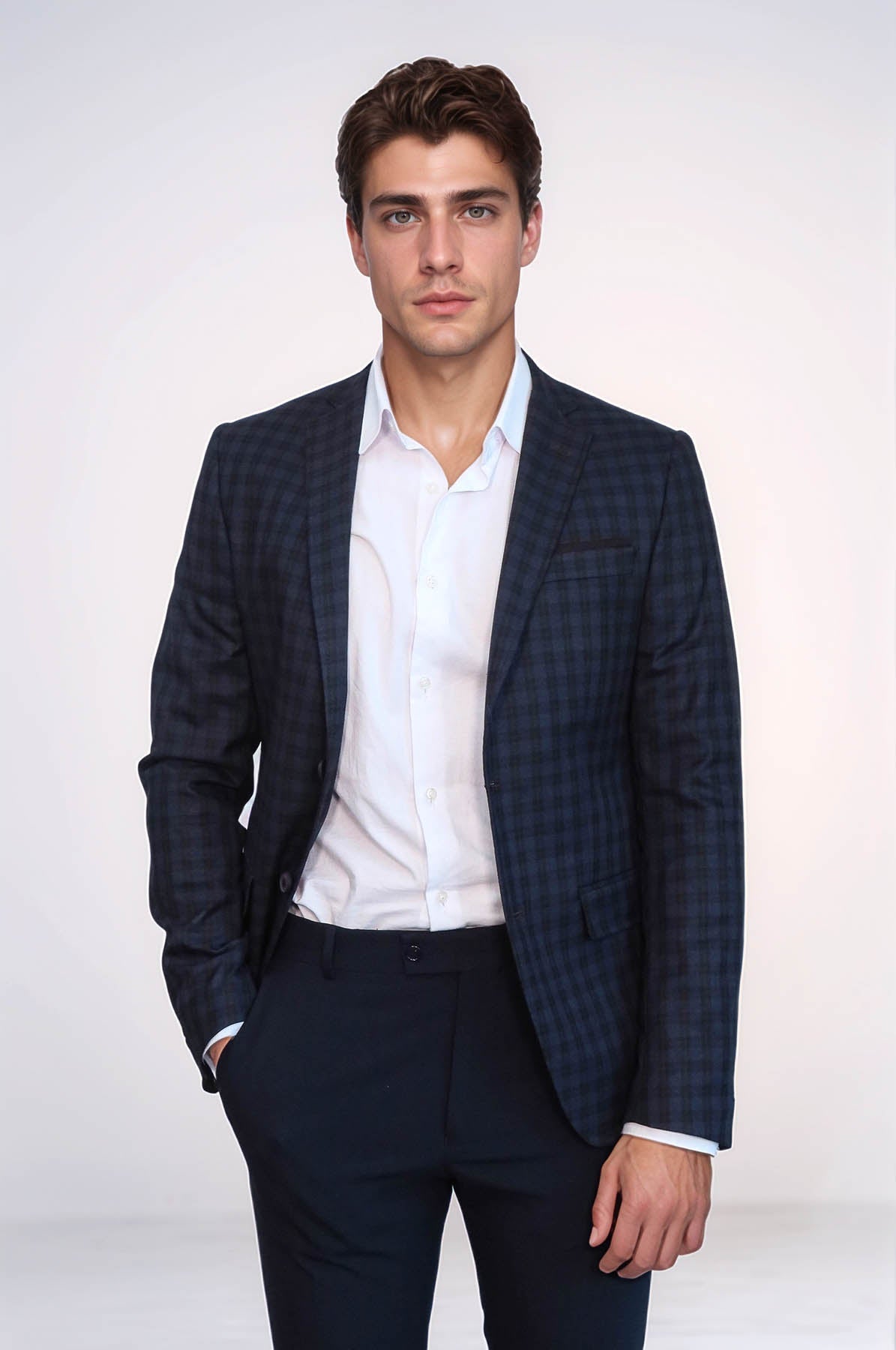KOALA SYDNEY Plaid Navy Blue Jacket with Handkerchief