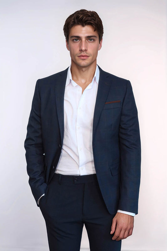 KOALA SYDNEY Plaid Navy Blue Jacket with Handkerchief