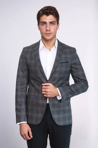 KOALA SYDNEY Plaid Smoked Jacket with Handkerchief