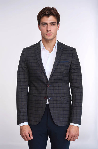 Plaid Brown Jacket with Handkerchief - Wessi