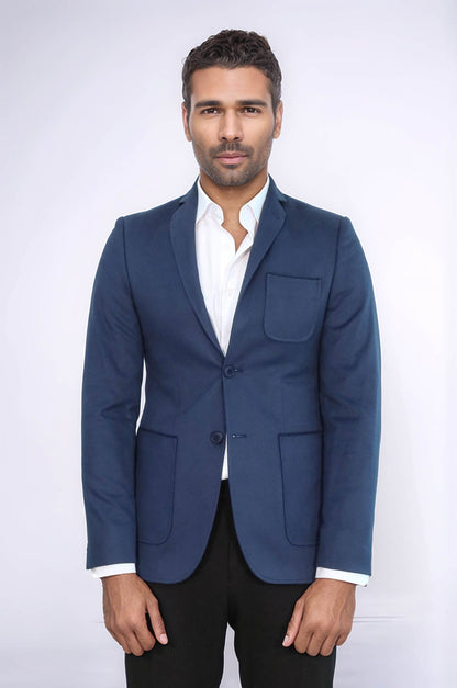 Modeled Slim Fit Navy Blue Jacket