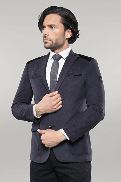 2 Button Bag Pocket Velvet Grey Jacket-Wessi