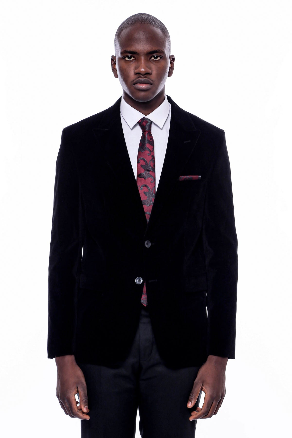 Wide Peak Lapel Velvet Black Blazer - Wessi
