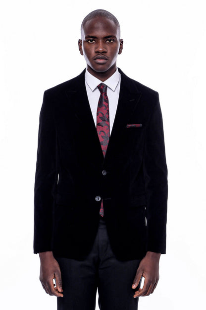 Wide Peak Lapel Velvet Black Blazer - Wessi