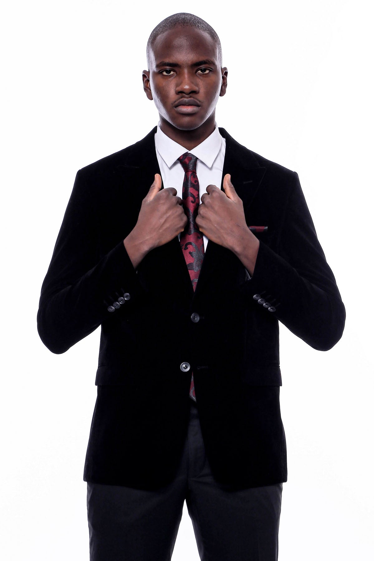 Wide Peak Lapel Velvet Black Blazer - Wessi