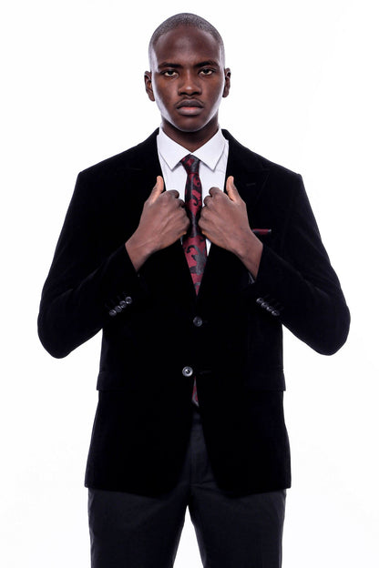 Wide Peak Lapel Velvet Black Blazer - Wessi