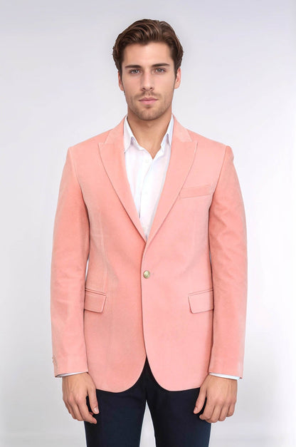 Wide Lapel Velvet Pink Men Blazer