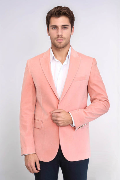 Wide Lapel Velvet Pink Men Blazer