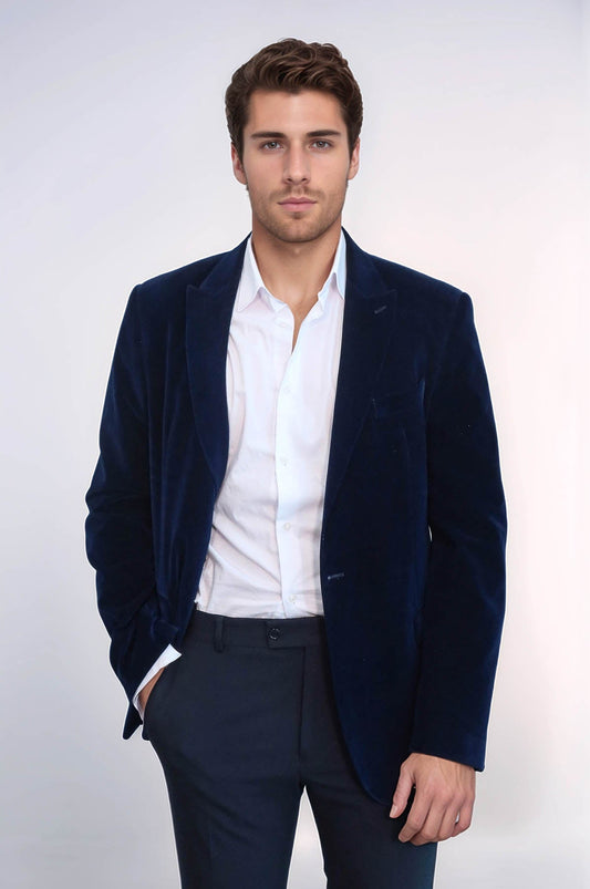 KOALA SYDNEY  Wide Peak Lapel Velvet Navy Blue Blazer