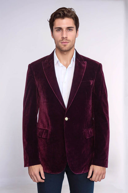 KOALA SYDNEY  Wide Peak Lapel Velvet Burgundy Blazer -