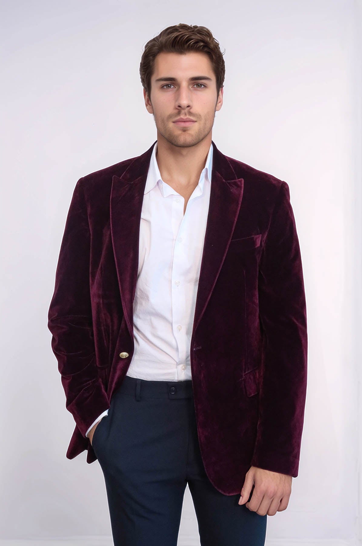KOALA SYDNEY  Wide Peak Lapel Velvet Burgundy Blazer -