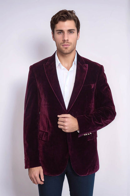 KOALA SYDNEY  Wide Peak Lapel Velvet Burgundy Blazer
