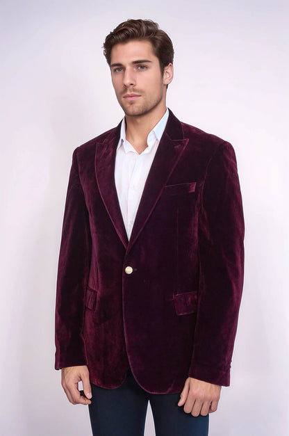KOALA SYDNEY  Wide Peak Lapel Velvet Burgundy Blazer -