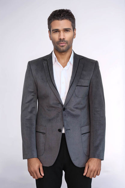 2 Button Bag Pocket Velvet Grey Jacket-Wessi