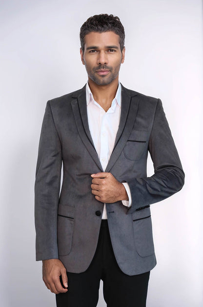 2 Button Bag Pocket Velvet Grey Jacket-Wessi