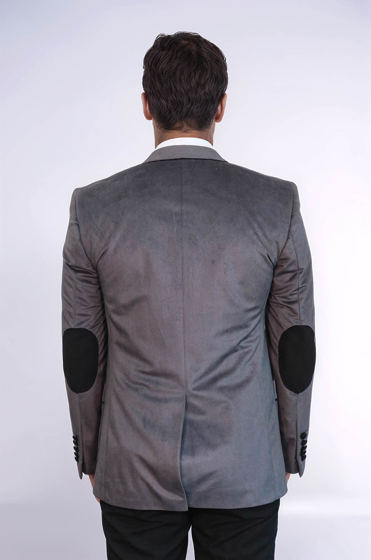 2 Button Bag Pocket Velvet Grey Jacket-Wessi