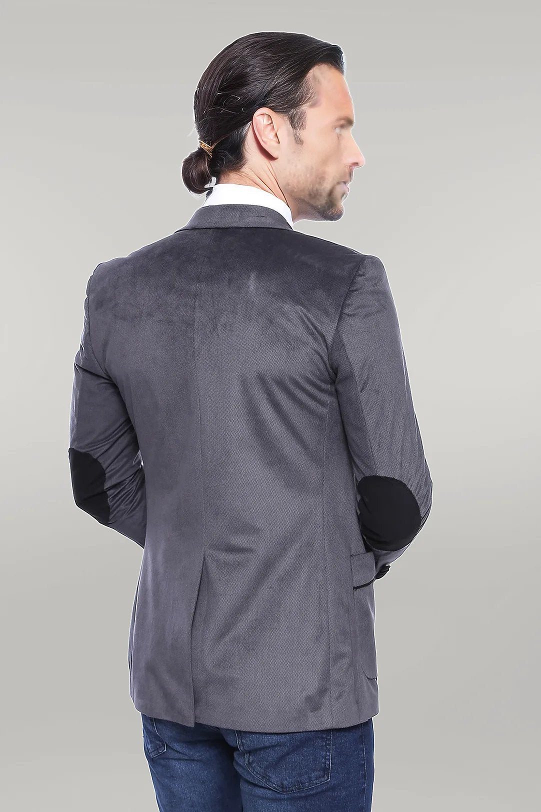 2 Button Bag Pocket Velvet Grey Jacket-