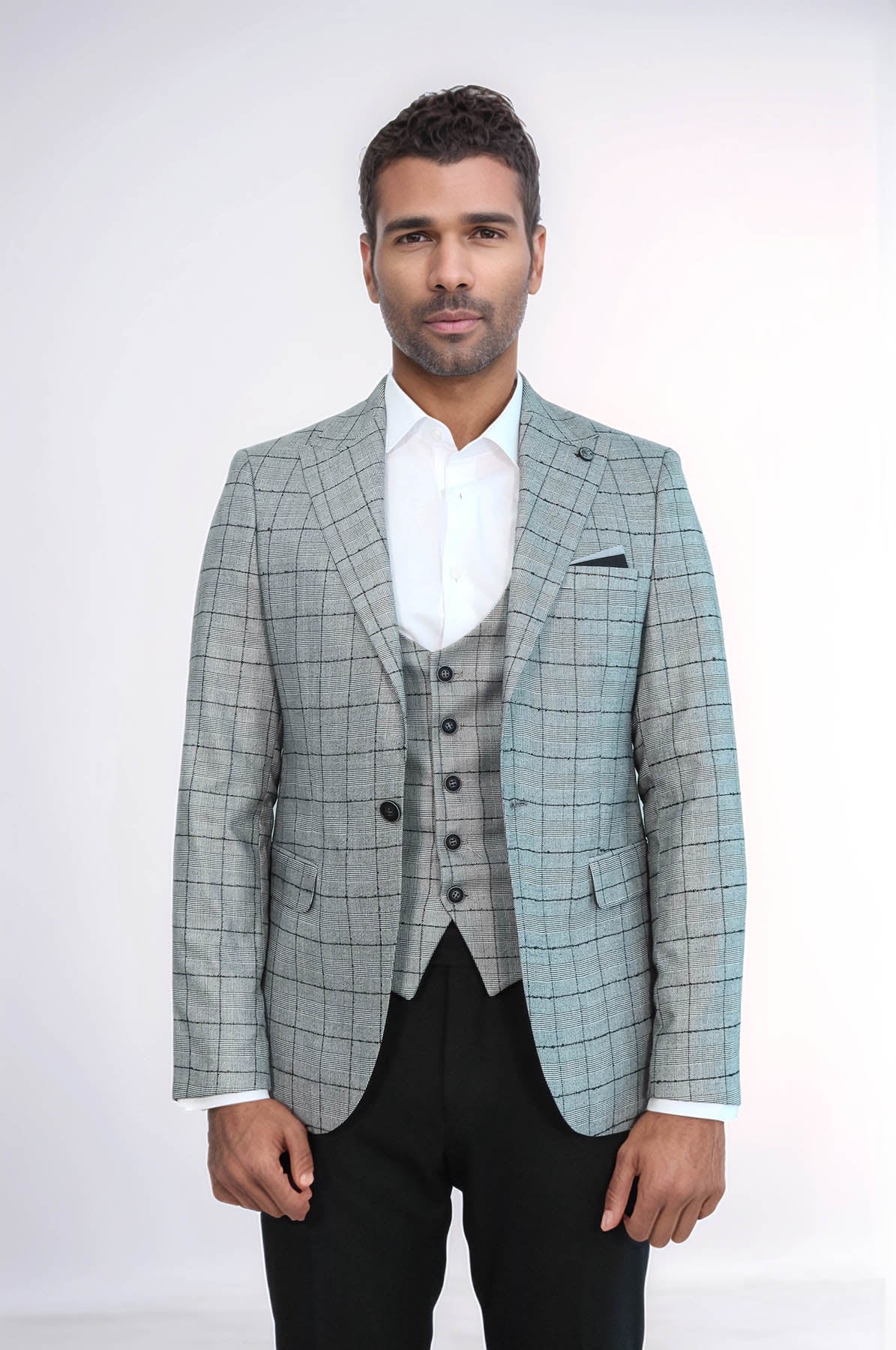 Plaid Black Blazer with Grey Vest - Wessi
