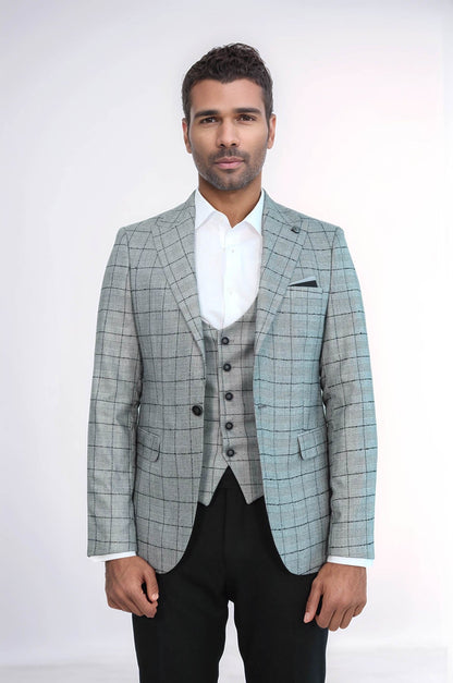 Plaid Black Blazer with Grey Vest - Wessi