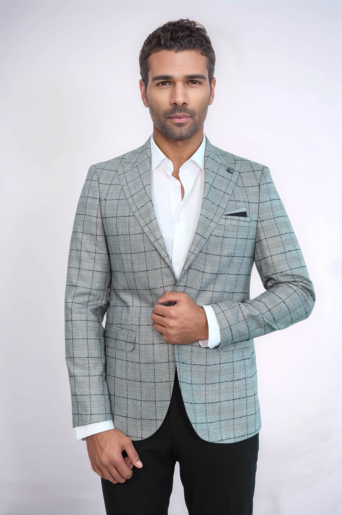 Plaid Black Blazer with Grey Vest - Wessi