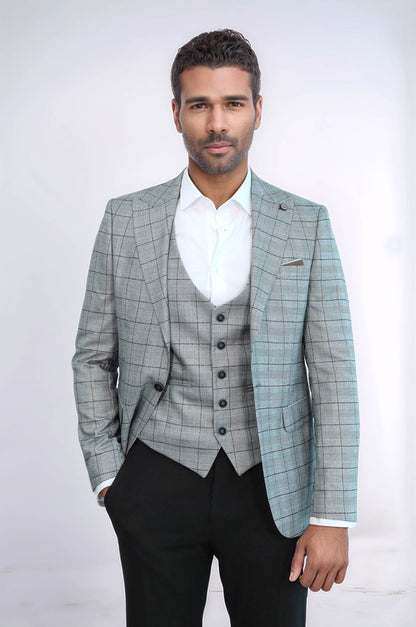 Set of Plaid Blazer and Vest - Wessi