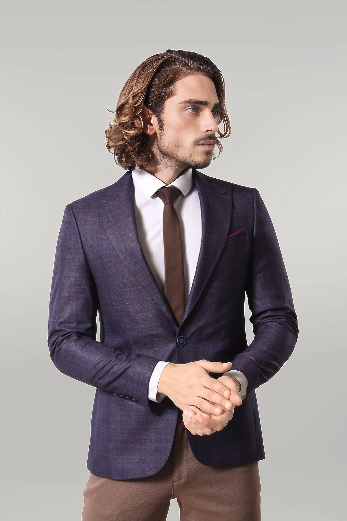 KOALA SYDNEY Double Breasted Plaid Burgundy Blazer