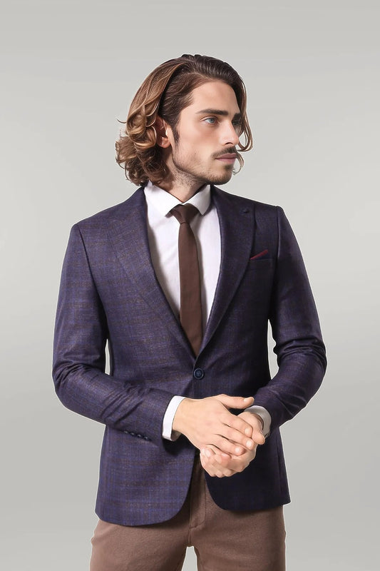 KOALA SYDNEY Double Breasted Plaid Burgundy Blazer