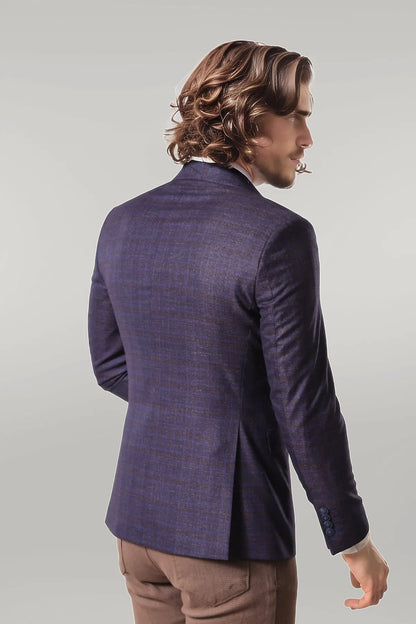 KOALA SYDNEY Double Breasted Plaid Burgundy Blazer