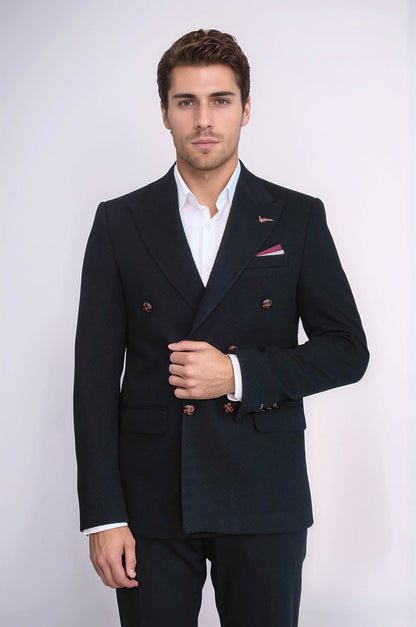 KOALA SYDNEY Double Breasted Slim Fit Black Blazer