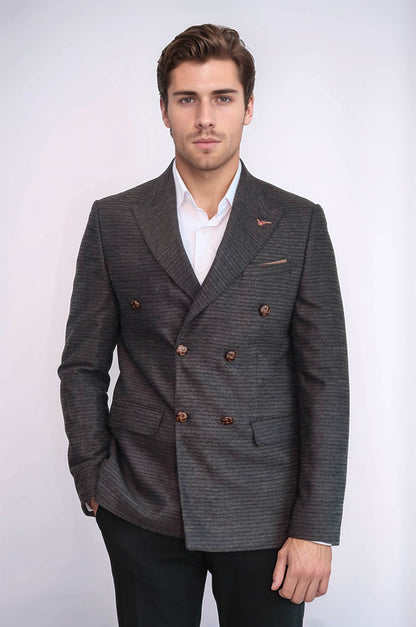 Double Breasted Slim Fit Brown Blazer