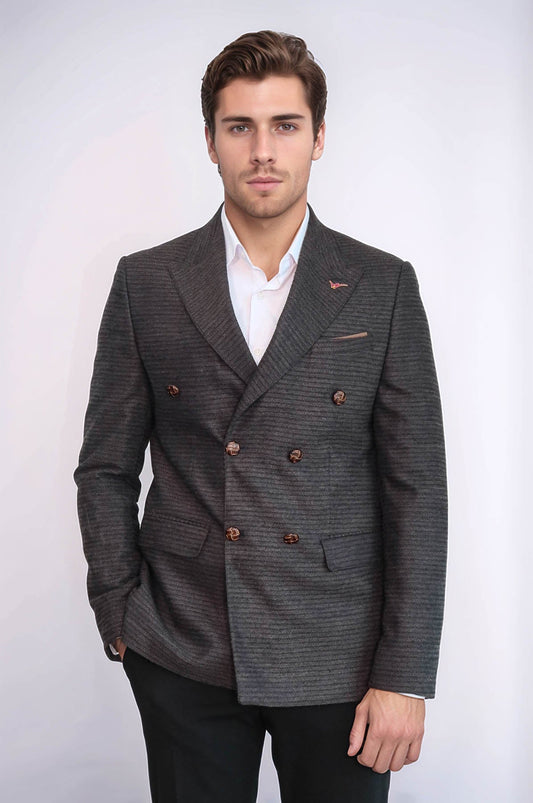 Double Breasted Slim Fit Brown Blazer