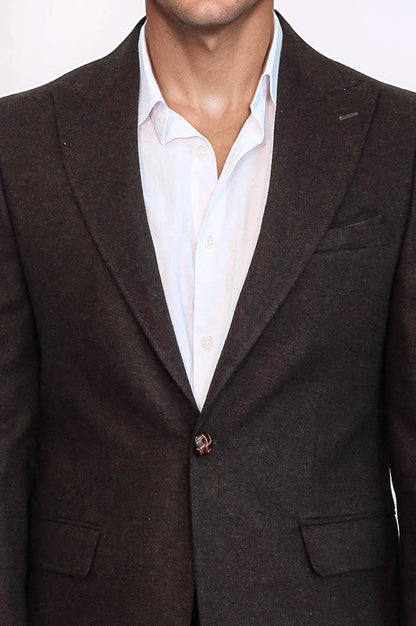 Single Button Pointed Wide Collar Brown Blazer