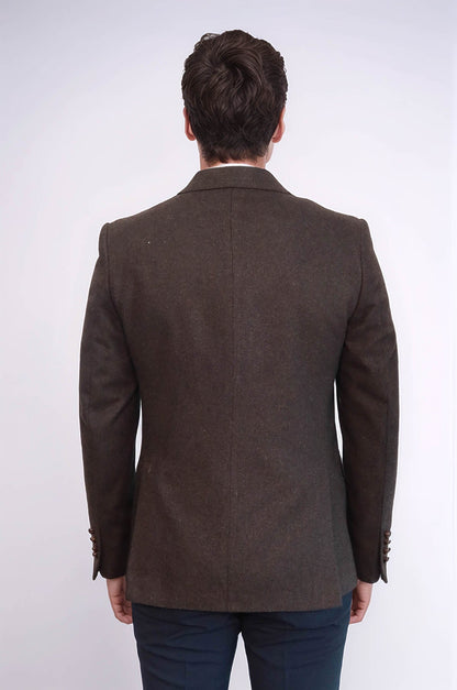 Single Button Pointed Wide Collar Brown Blazer