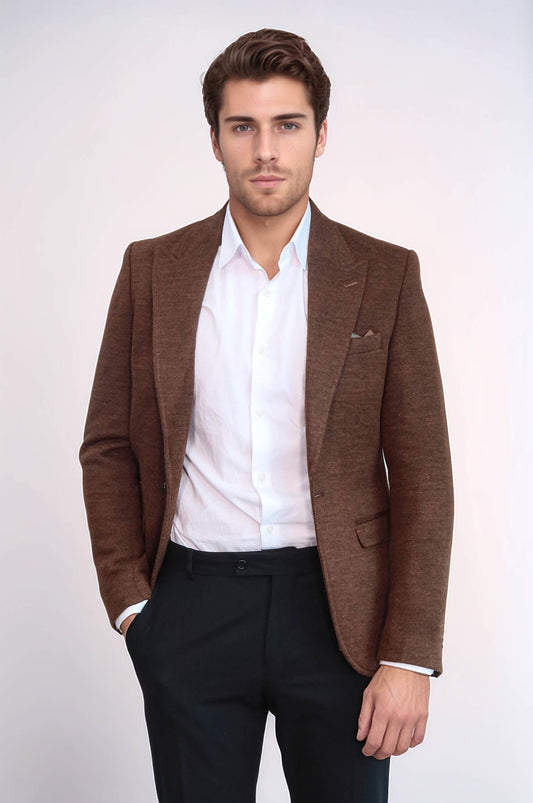 Brown Slim Fit Jacket for Men